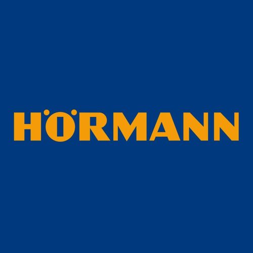 Hörmann logo na modrom pozadí.